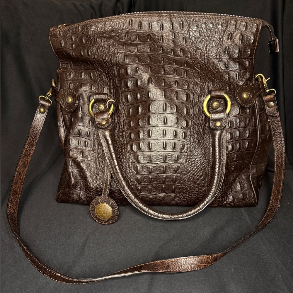 Luxurious Dark Brown Crocodile-Embossed Tote
